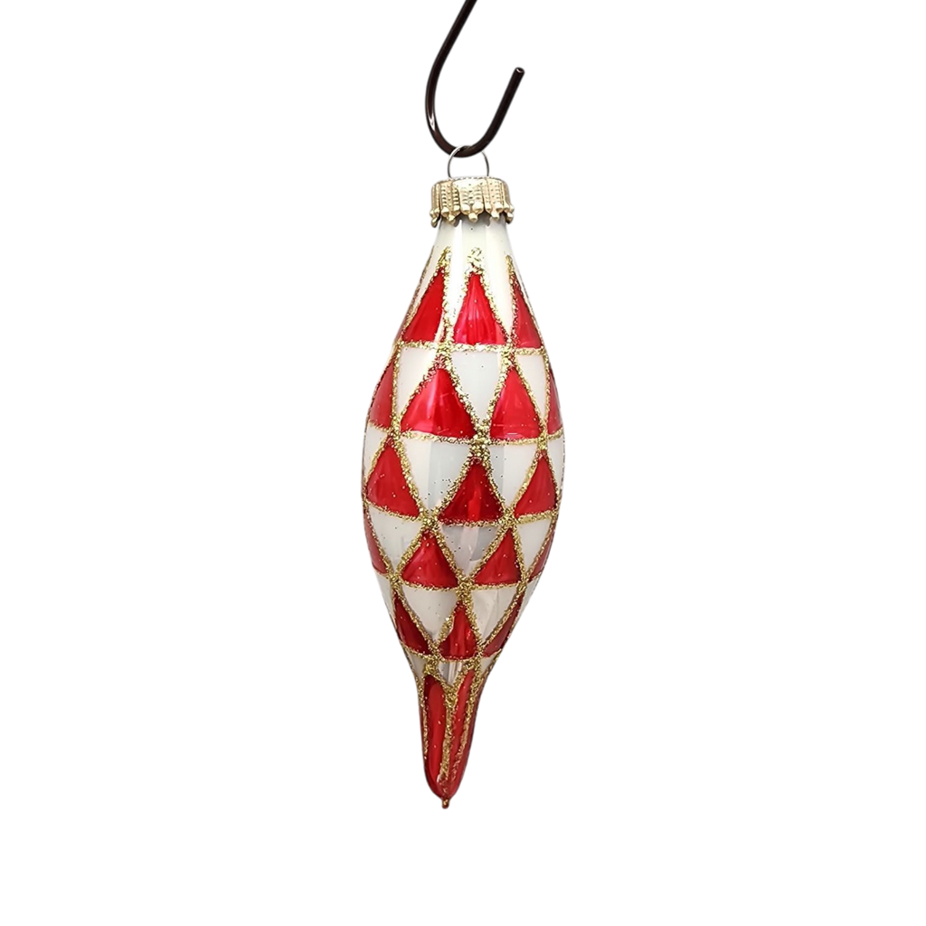 Krebs Value Glass Ornament 4 pack - Red & White Diamond Drop