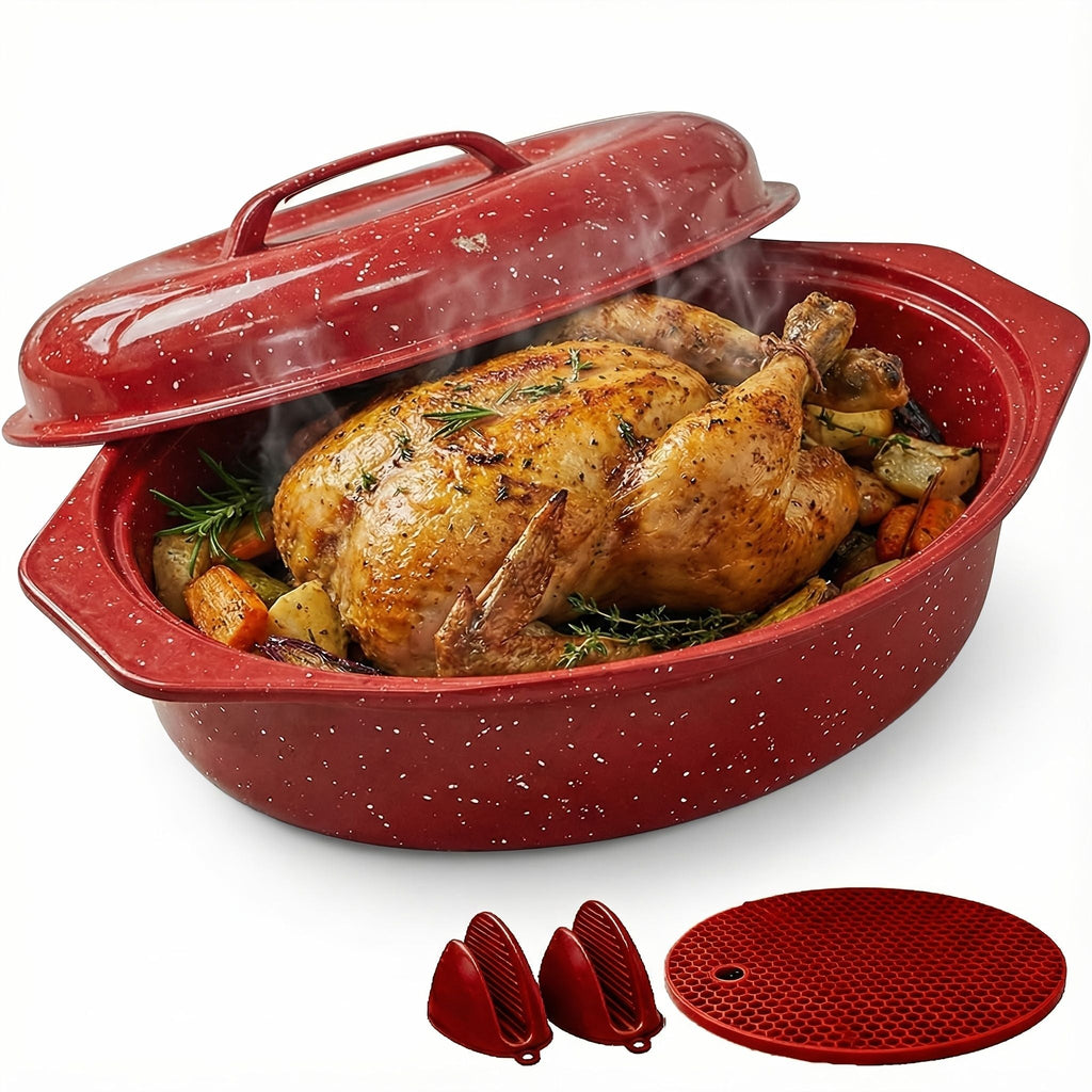 Oval Enamel Roasting Pan with Lid