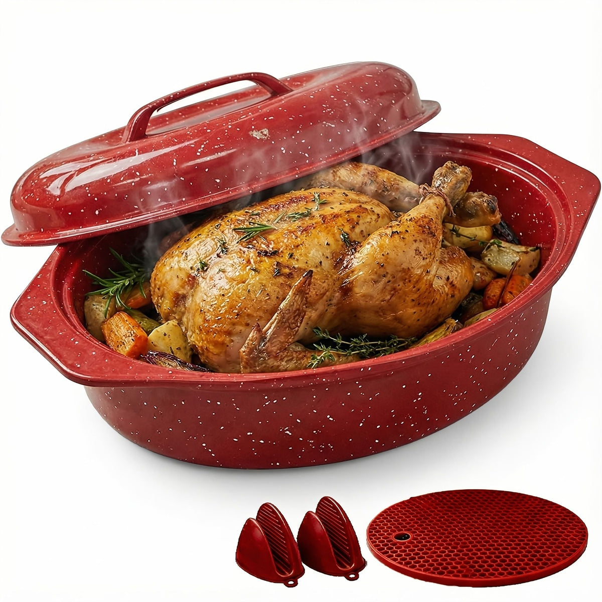 Oval Enamel Roasting Pan with Lid
