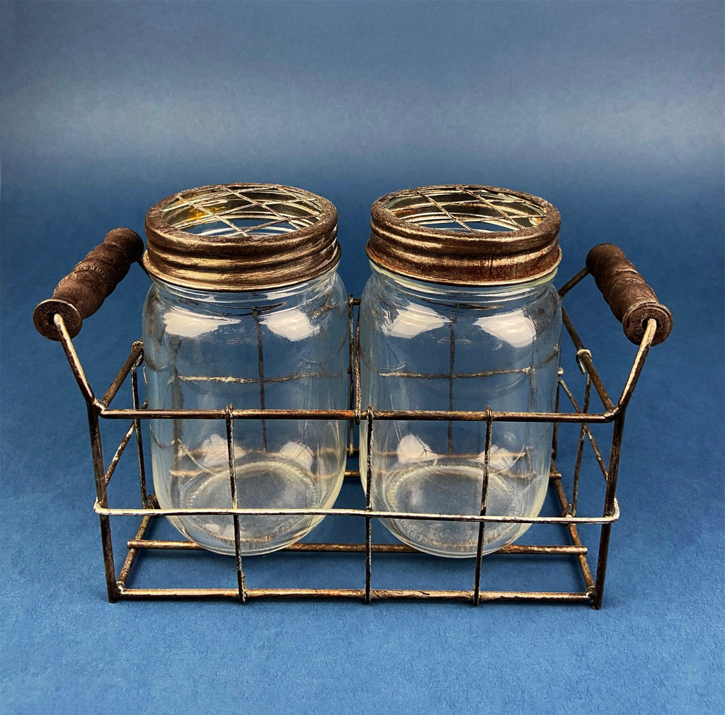 Rustic Glass Vase & Candle Holder Collection with Wire Baskets
