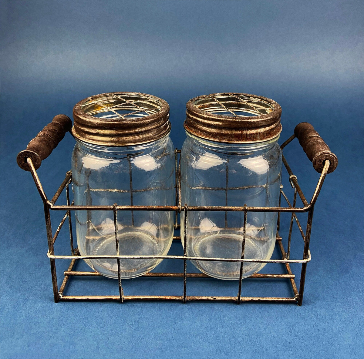 Rustic Glass Vase & Candle Holder Collection with Wire Baskets