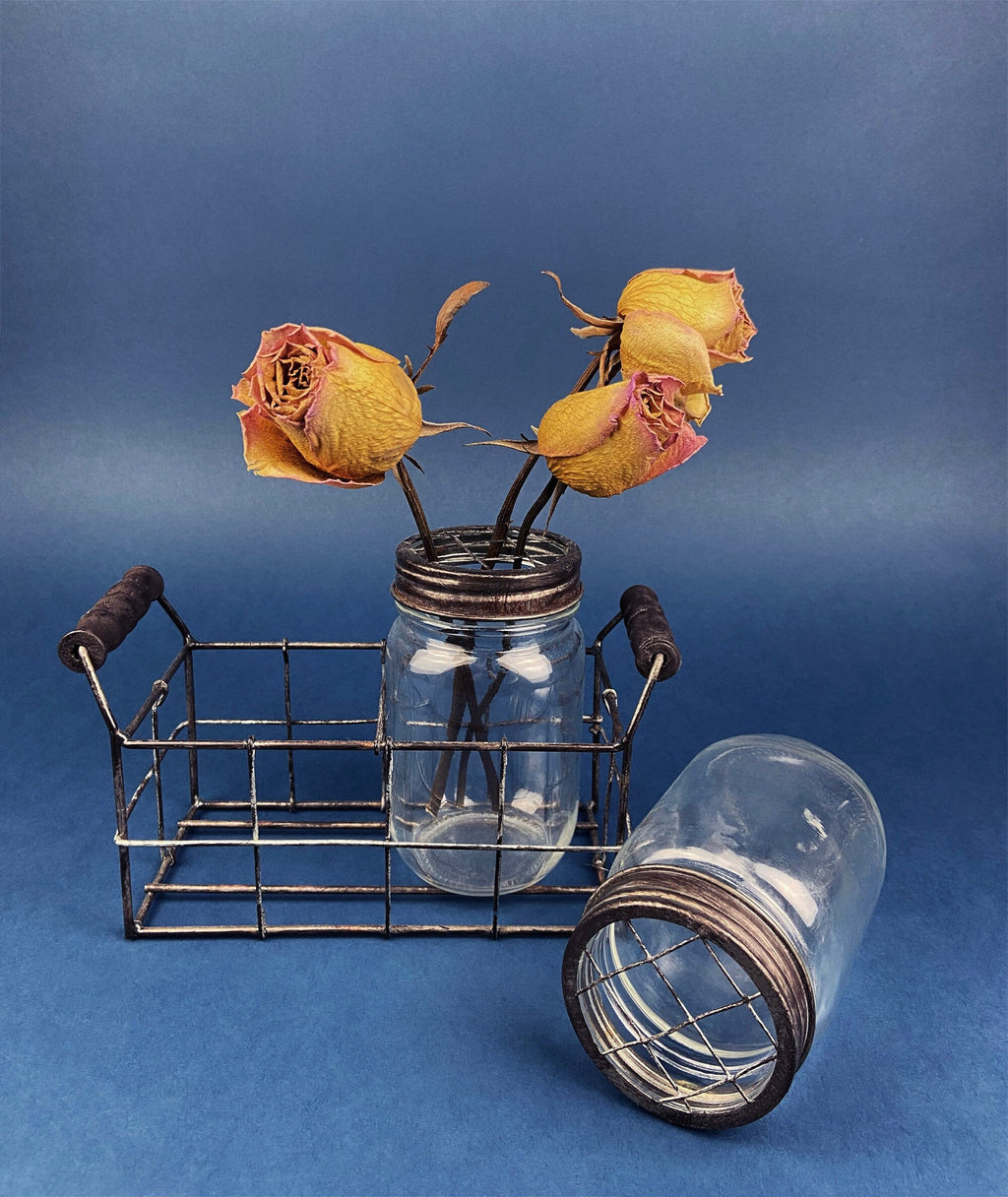 Rustic Glass Vase & Candle Holder Collection with Wire Baskets