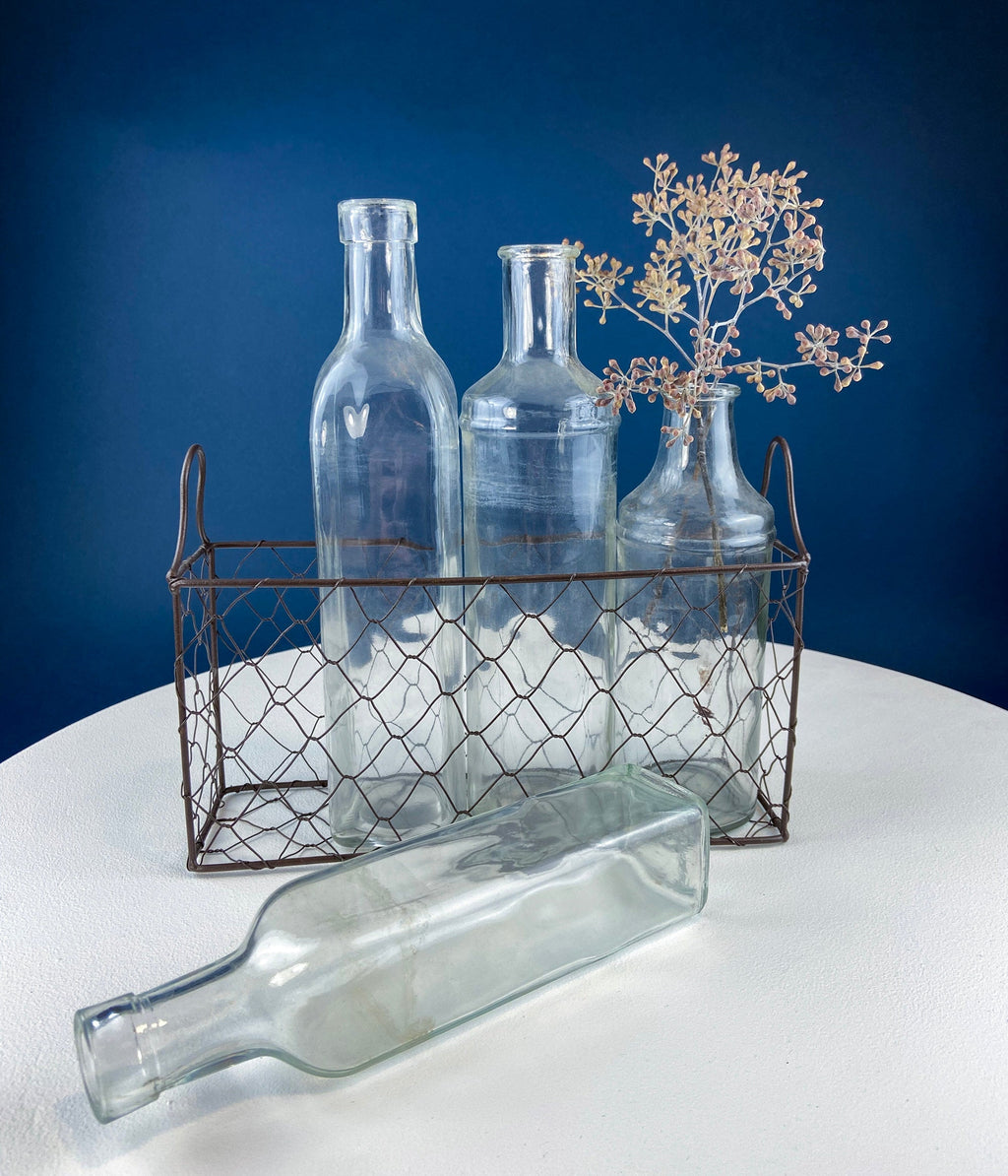 Rustic Glass Vase & Candle Holder Collection with Wire Baskets