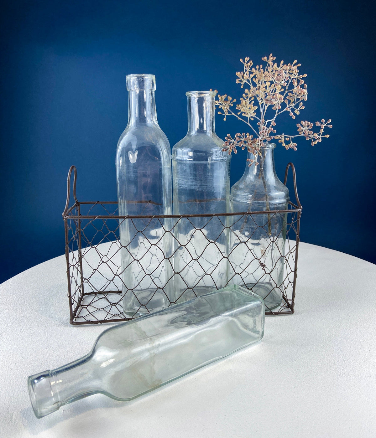 Rustic Glass Vase & Candle Holder Collection with Wire Baskets
