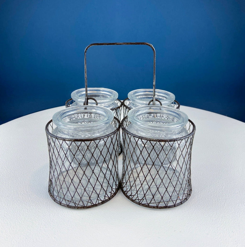 Rustic Glass Vase & Candle Holder Collection with Wire Baskets
