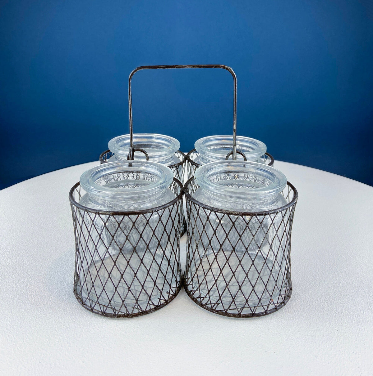 Rustic Glass Vase & Candle Holder Collection with Wire Baskets