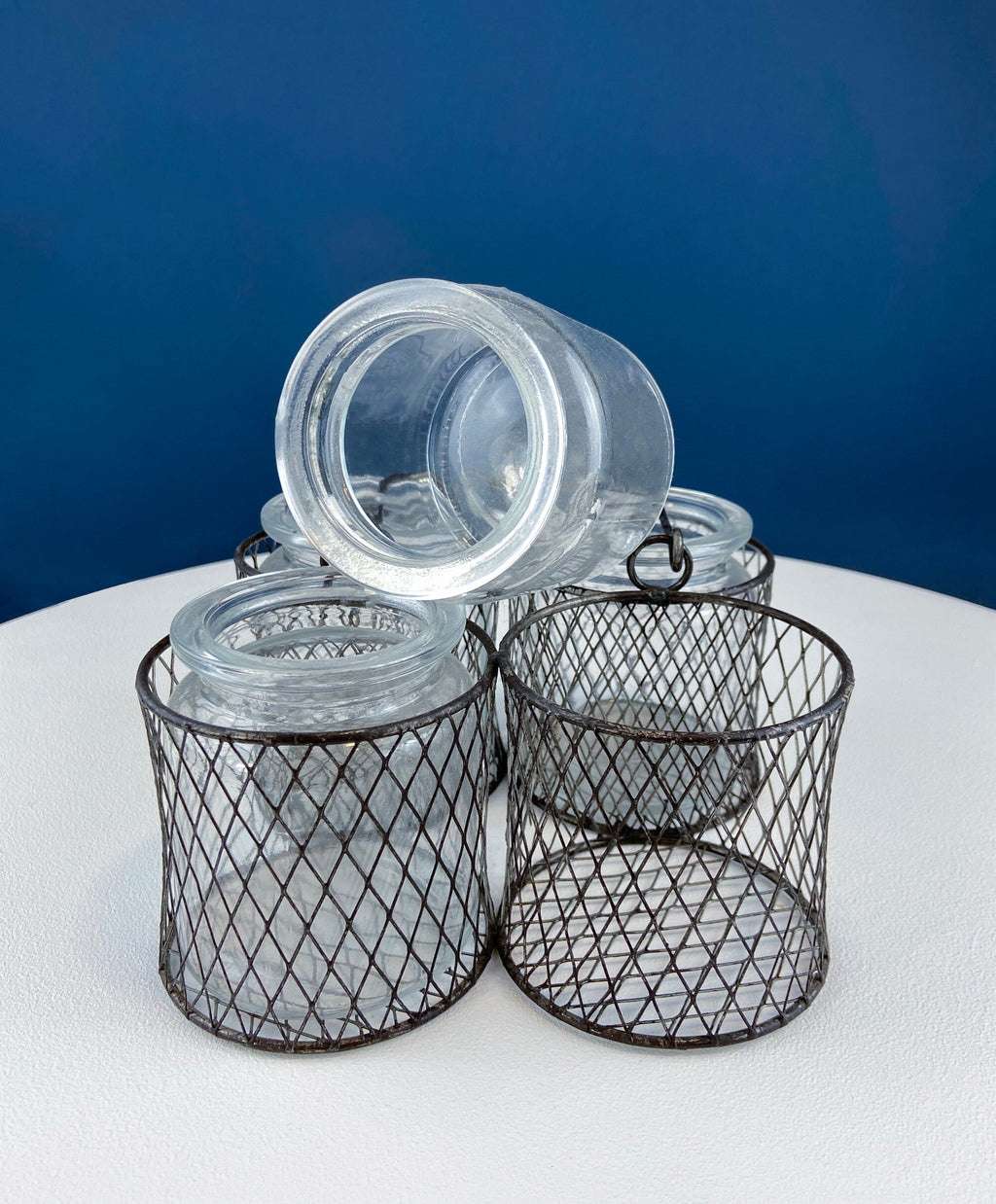 Rustic Glass Vase & Candle Holder Collection with Wire Baskets