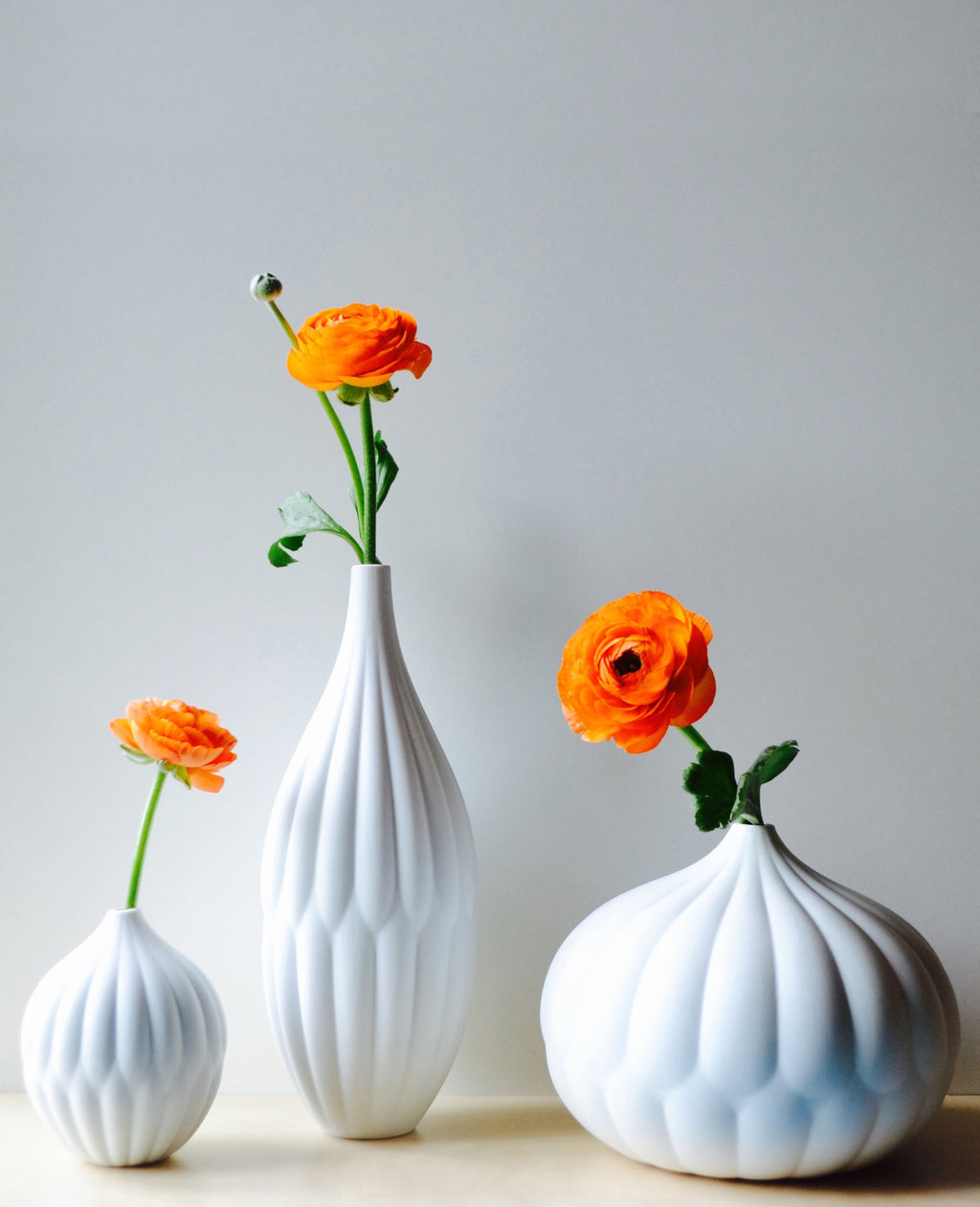 Textured White Porcelain Vase Set of 3