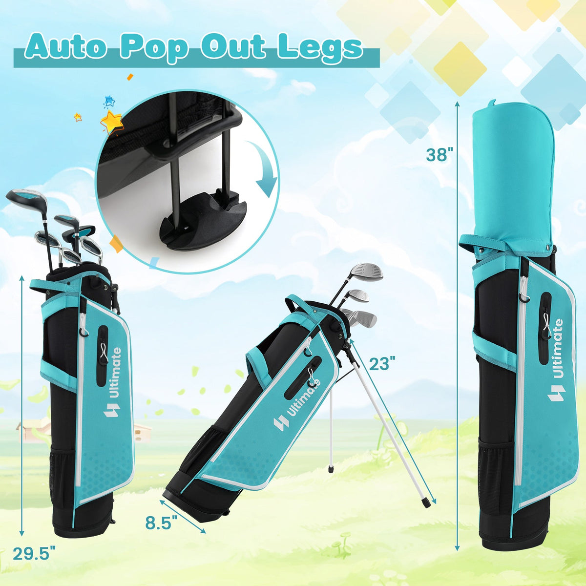 Junior Complete Golf Club Set with Stand Bag & Rain Hood