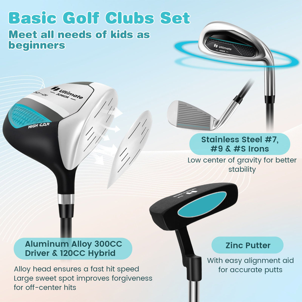 Junior Complete Golf Club Set with Stand Bag & Rain Hood