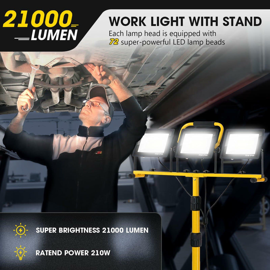 21,000-Lumen 3-Head LED Jobsite Work Light