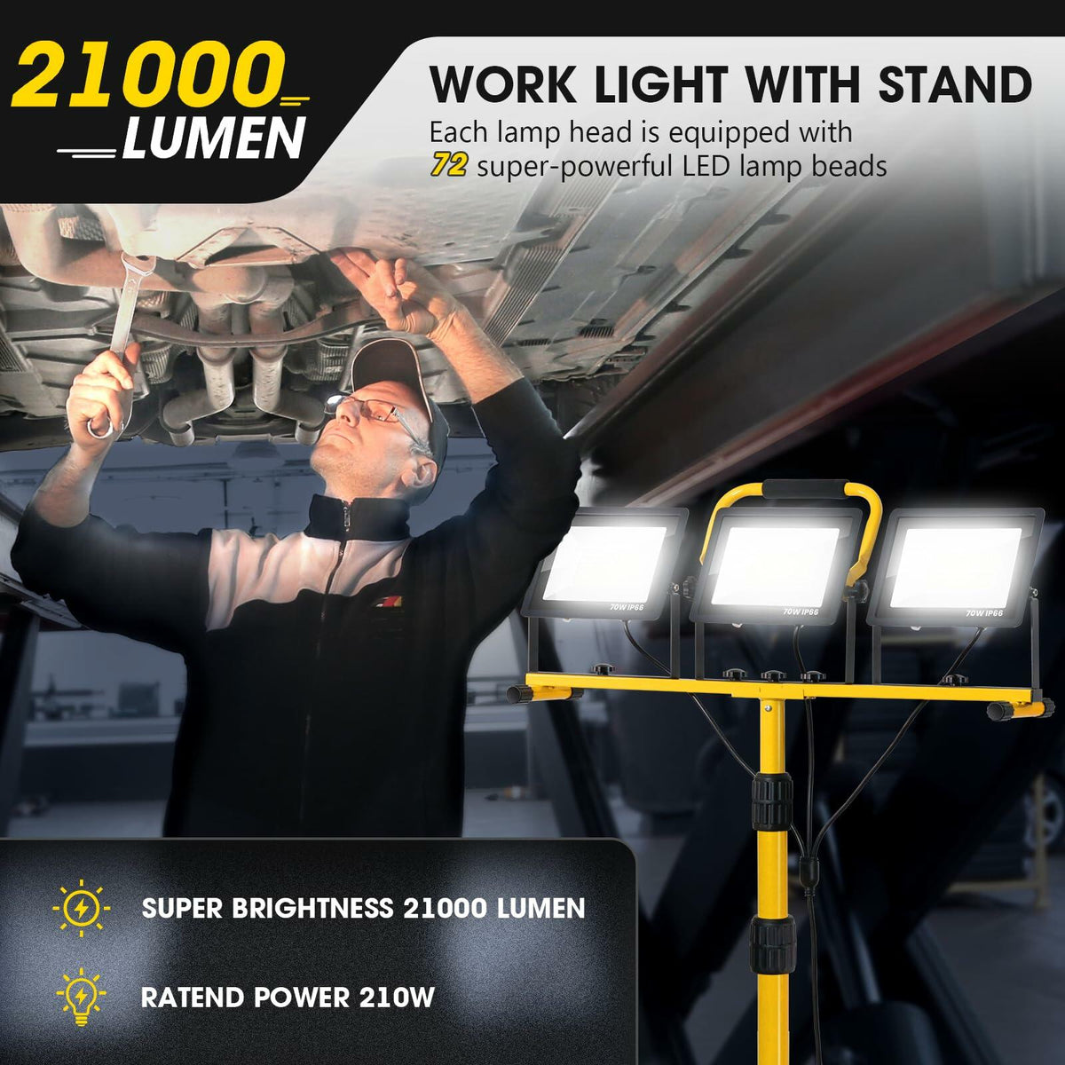 21,000-Lumen 3-Head LED Jobsite Work Light