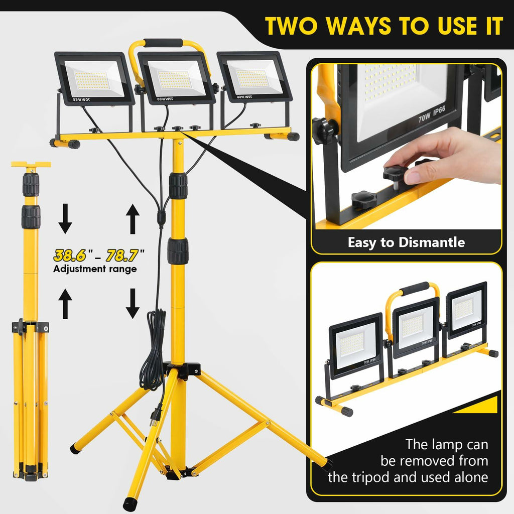 21,000-Lumen 3-Head LED Jobsite Work Light