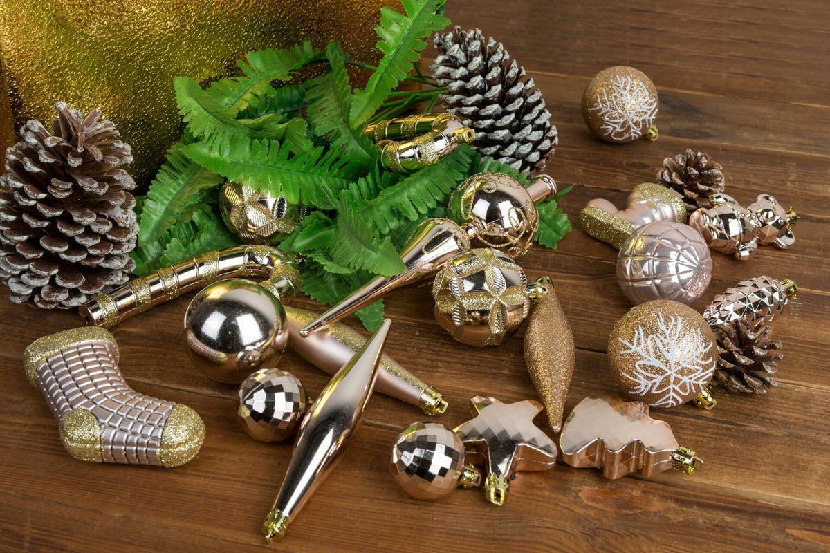 AUXO-FUN 54 Pc Christmas Ornaments Baubles Tree Decoration Champagne Gift Box