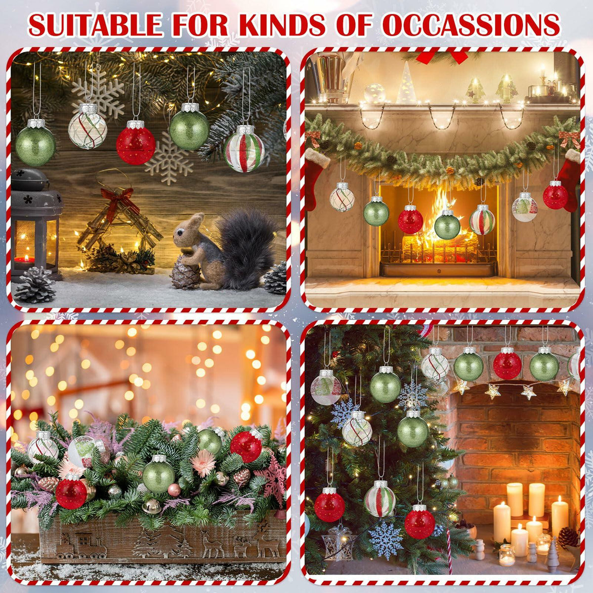 Realspring 60 Pc 2.4" Shatterproof Christmas Ornaments Red Green White
