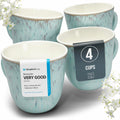 Stoneware Coffee Mugs – Set of 4, Beige & Blue
