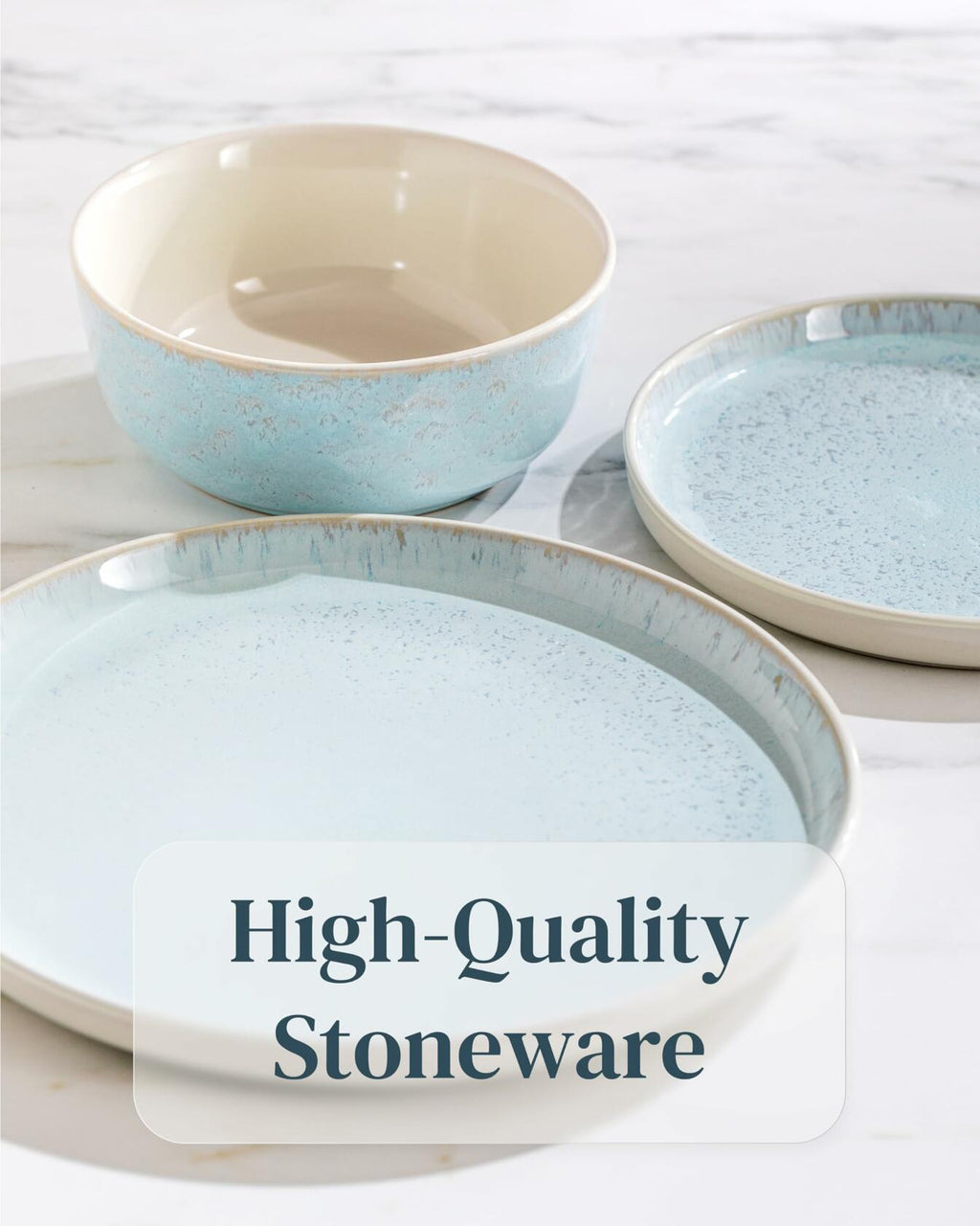 Stoneware Coffee Mugs – Set of 4, Beige & Blue
