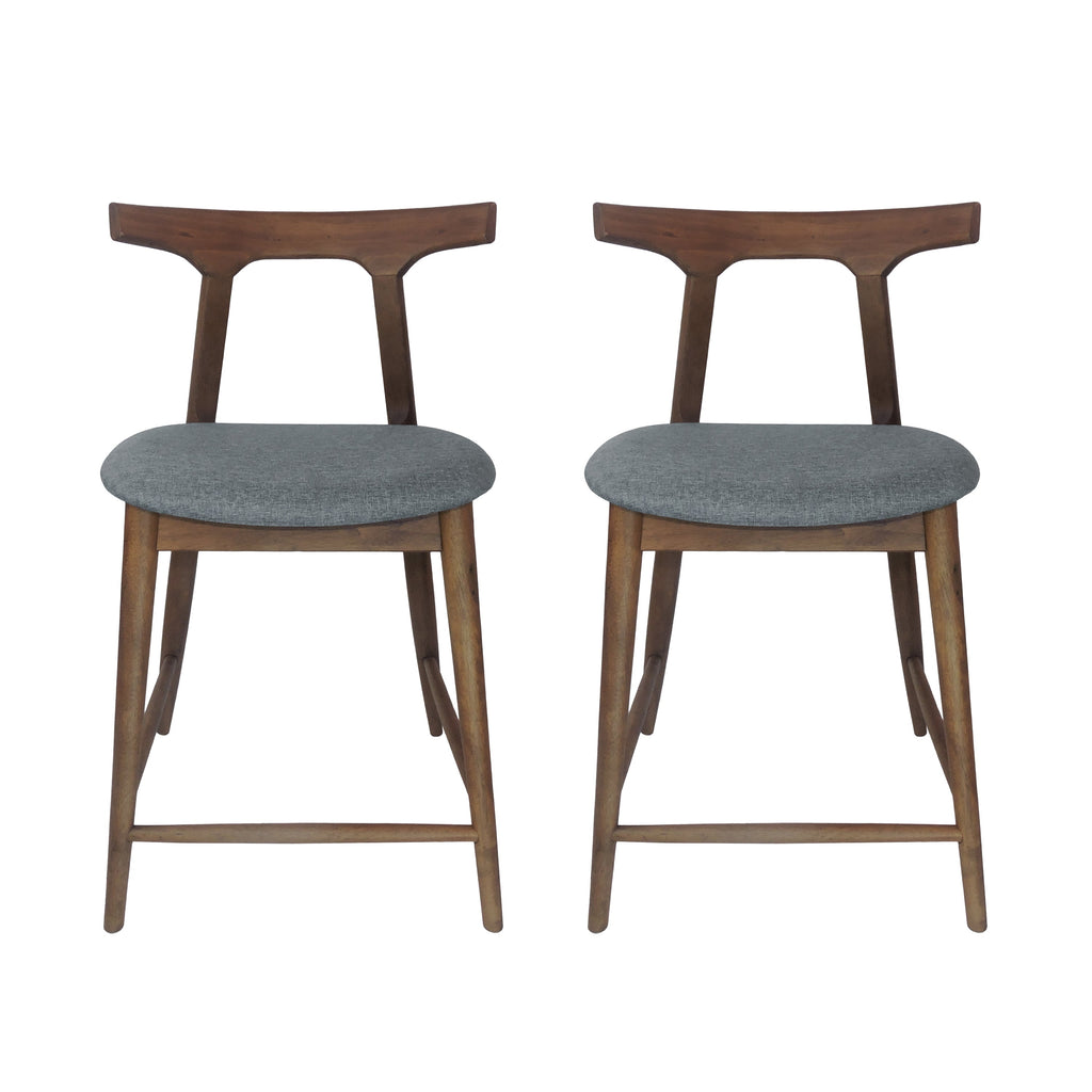 Set of 2 Mid-Century Counter-Height Dining Chairs – Brown