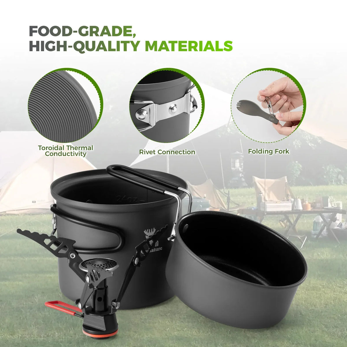 Ultralight Nesting Aluminum Camping Cookware Set