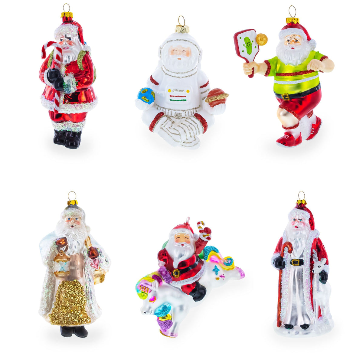 Santa Flying Airplane with Gifts Glass Christmas Ornament