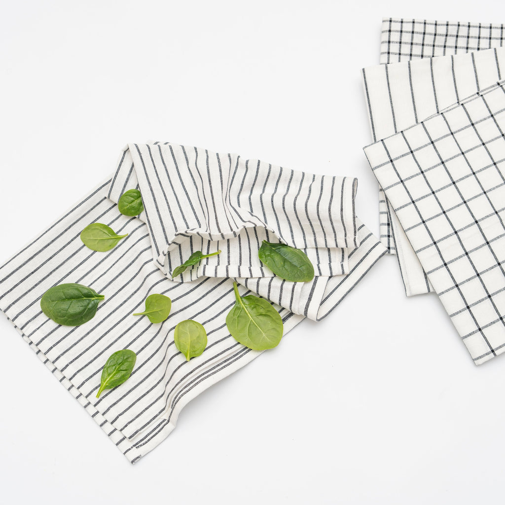 Organic Cotton Stripe & Check Kitchen Towel Set