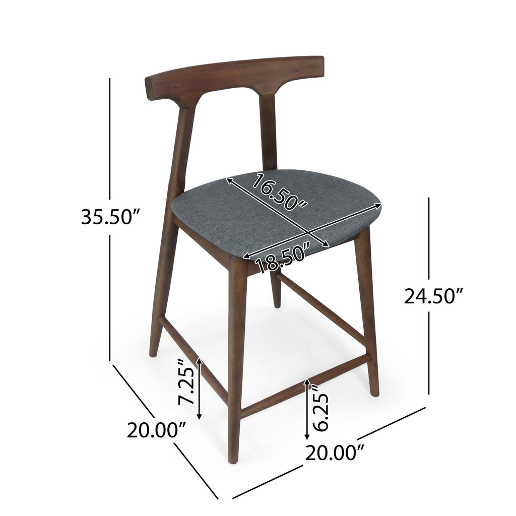 Set of 2 Mid-Century Counter-Height Dining Chairs – Brown